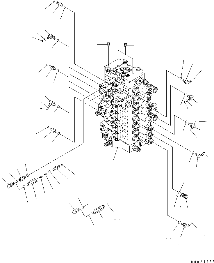 Komatsu parts book diagram for PC400-7E0 S/N 60001-UP (ecot3): MAIN VALVE (CONNECTING PARTS) (1/2) (FOR LOADER)