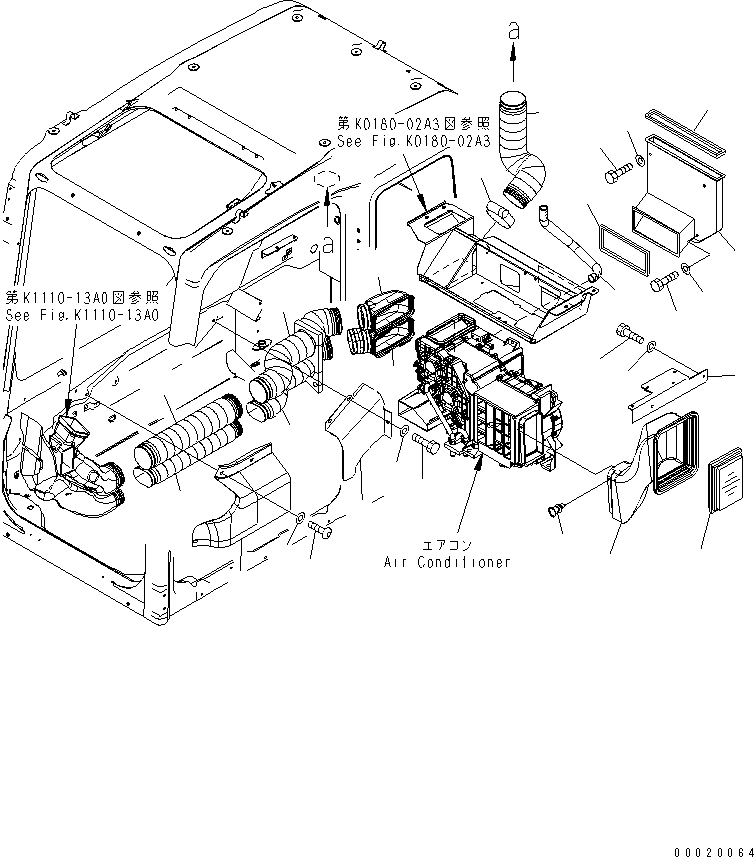 Komatsu parts book diagram for PC400-7E0 S/N 60001-UP (ecot3): FLOOR FRAME (OPERATOR'S CAB) (PLATE AND DUCT) (WITH BIG WIND AIR CONDITIONER)(#60001-65223)