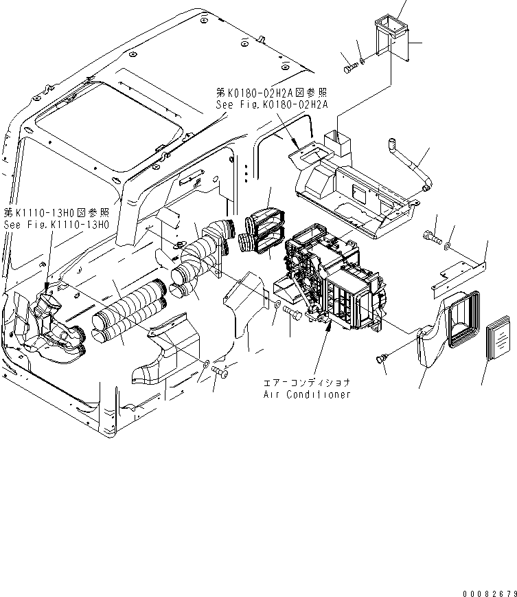 Komatsu parts book diagram for PC400-7E0 S/N 60001-UP (ecot3): FLOOR FRAME (OPERATOR'S CAB) (PLATE AND DUCT) (WITH BIG WIND AIR CONDITIONER)(#65224-)