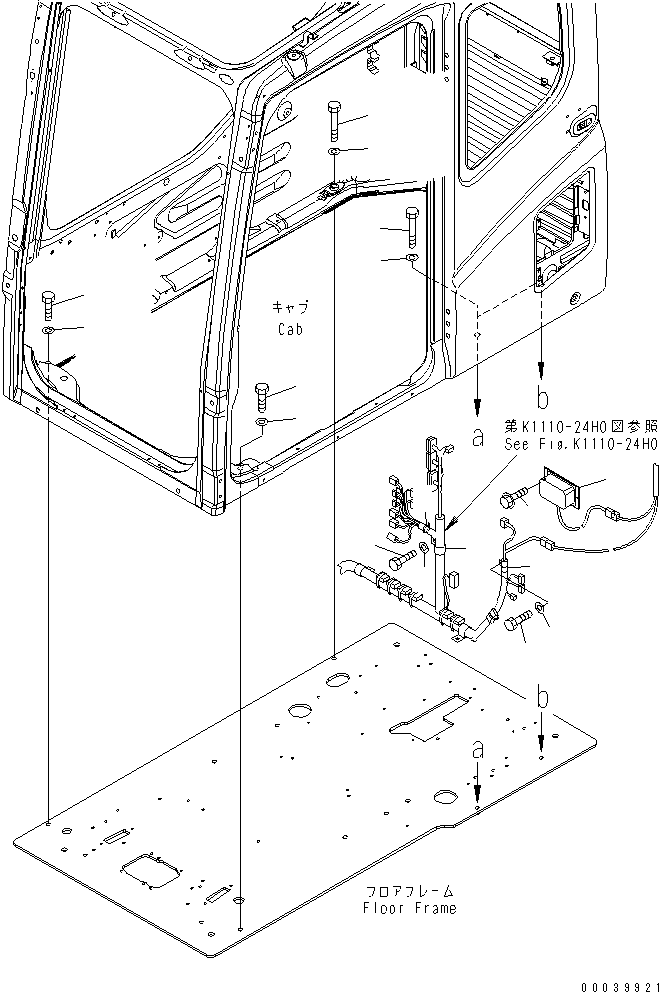 Komatsu parts book diagram for PC400-7E0 S/N 60001-UP (ecot3): FLOOR FRAME (OPERATOR'S CAB) (CLAMP AND BOLT) (WITH 12V CONVERTER)