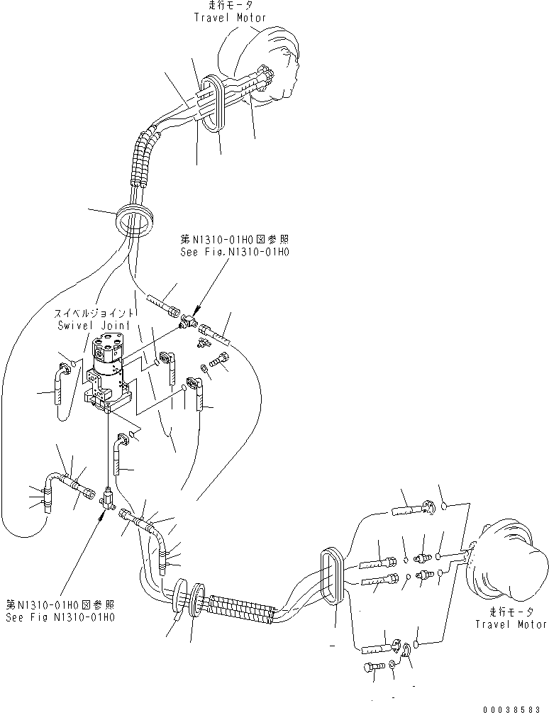 Komatsu parts book diagram for PC400-7E0 S/N 60001-UP (ecot3): TRAVEL PIPING