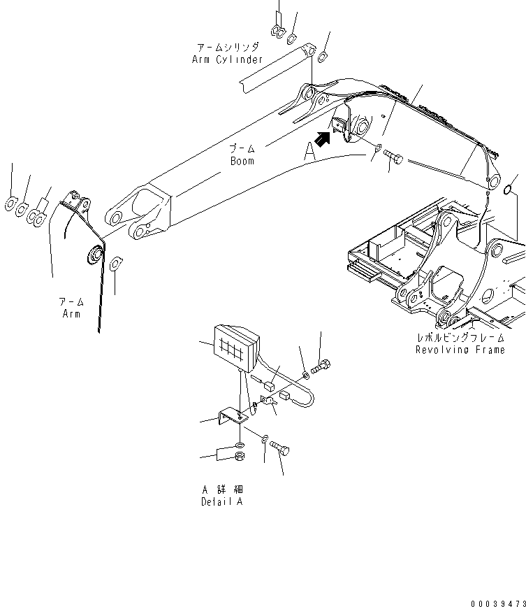 Komatsu parts book diagram for PC400-7E0 S/N 60001-UP (ecot3): BOOM (500 HOURS GREASING TYPE) (WORKING LAMP AND SPACER)(#60001-65364)