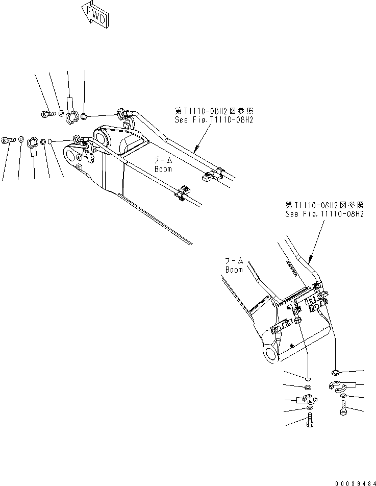 Komatsu parts book diagram for PC400-7E0 S/N 60001-UP (ecot3): BOOM (BLIND PARTS) (FOR ADDITIONAL PIPING)