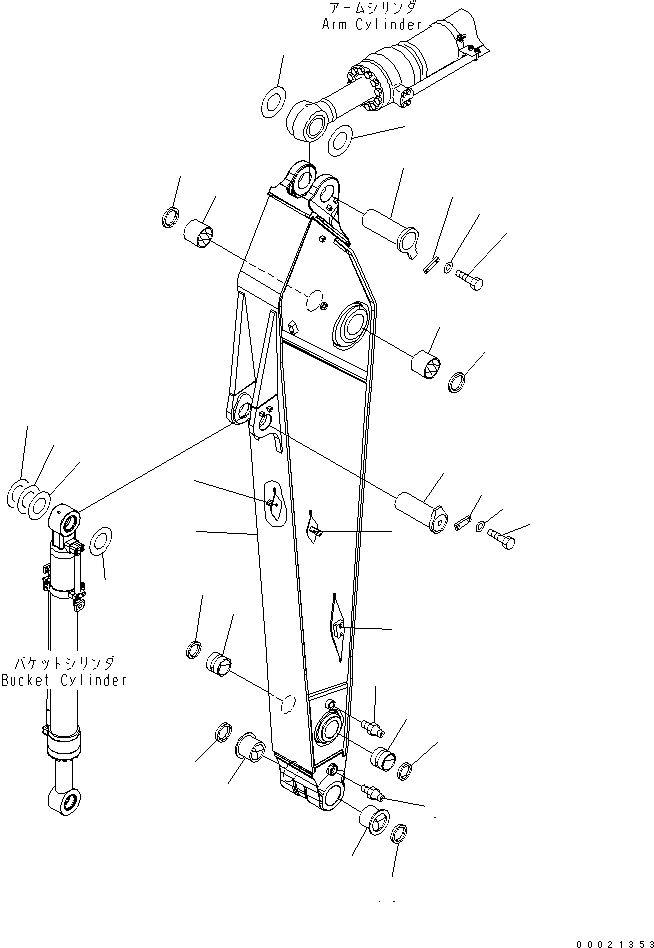 Komatsu parts book diagram for PC400-7E0 S/N 60001-UP (ecot3): ARM (3.4M ARM) (100 HOURS GREASING TYPE) (FOR ADDITIONAL PIPING)