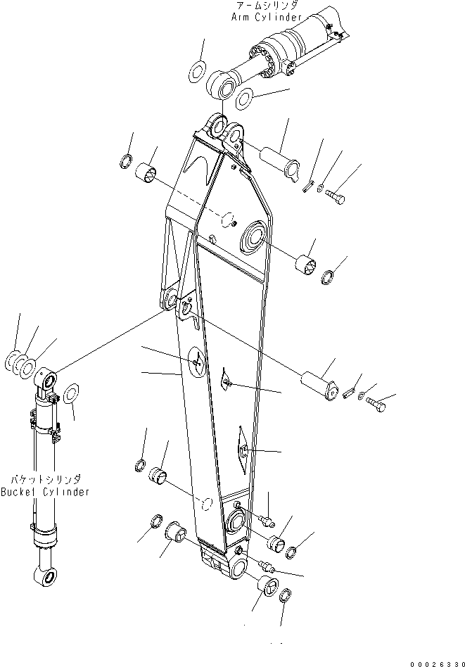 Komatsu parts book diagram for PC400-7E0 S/N 60001-UP (ecot3): ARM (3.4M ARM) (HEAVY DUTY) (500 HOURS GREASING TYPE) (FOR ADDITIONAL PIPING)