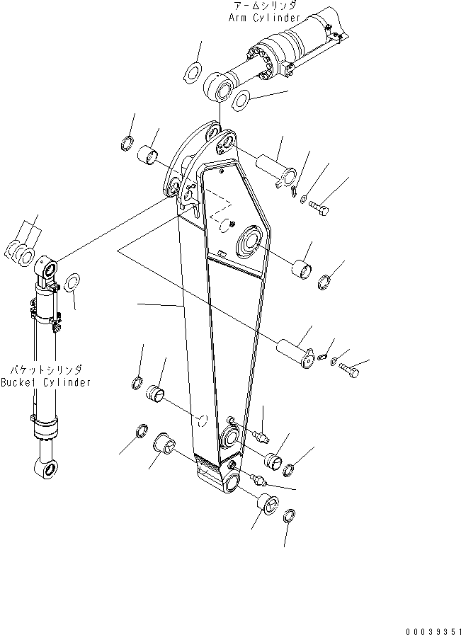 Komatsu parts book diagram for PC400-7E0 S/N 60001-UP (ecot3): ARM (2.4M ARM) (500 HOURS GREASING TYPE)