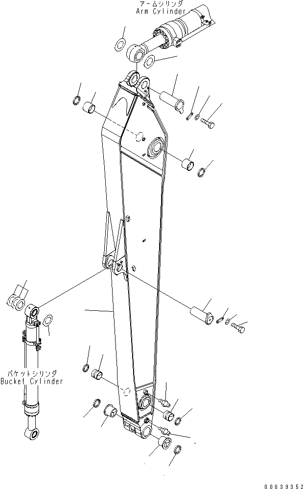 Komatsu parts book diagram for PC400-7E0 S/N 60001-UP (ecot3): ARM (4.8M ARM) (500 HOURS GREASING TYPE)