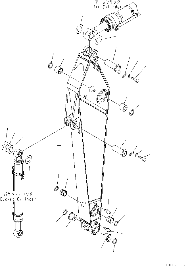 Komatsu parts book diagram for PC400-7E0 S/N 60001-UP (ecot3): ARM (3.4M ARM) (HEAVY DUTY) (100 HOURS GREASING TYPE)