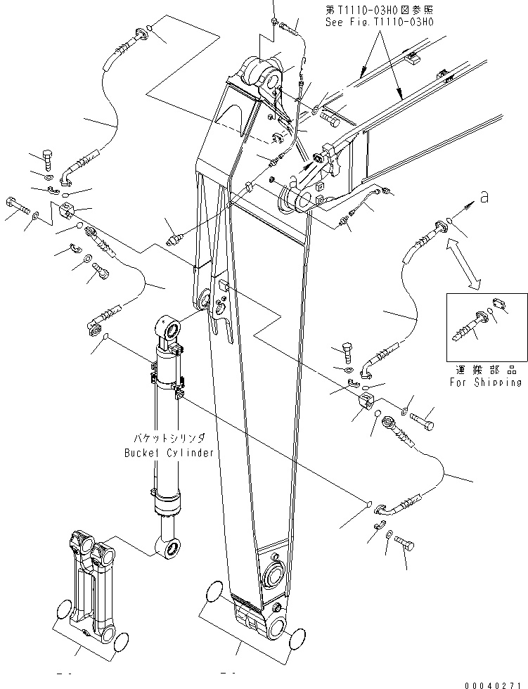 Komatsu parts book diagram for PC400-7E0 S/N 60001-UP (ecot3): ARM (4.0M) (BUCKET CYLINDER HOSE AND LUBRICATING LINE)