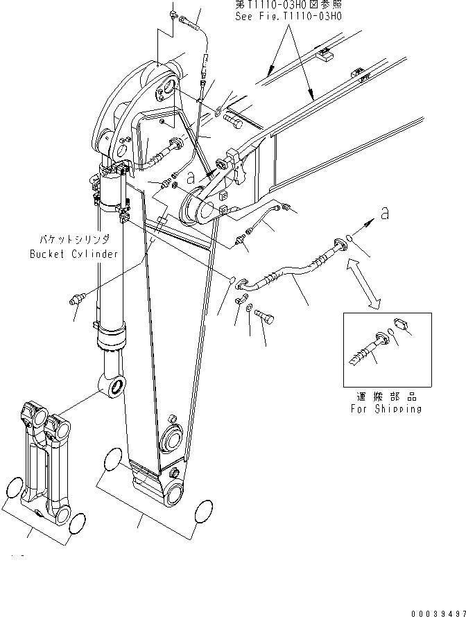 Komatsu parts book diagram for PC400-7E0 S/N 60001-UP (ecot3): ARM (2.4M) (BUCKET CYLINDER HOSE AND LUBRICATING LINE)