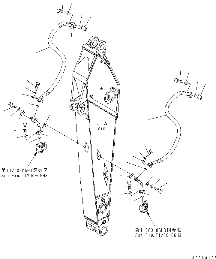 Komatsu parts book diagram for PC400-7E0 S/N 60001-UP (ecot3): ARM (2.9M) (ADDITIONAL PIPING)