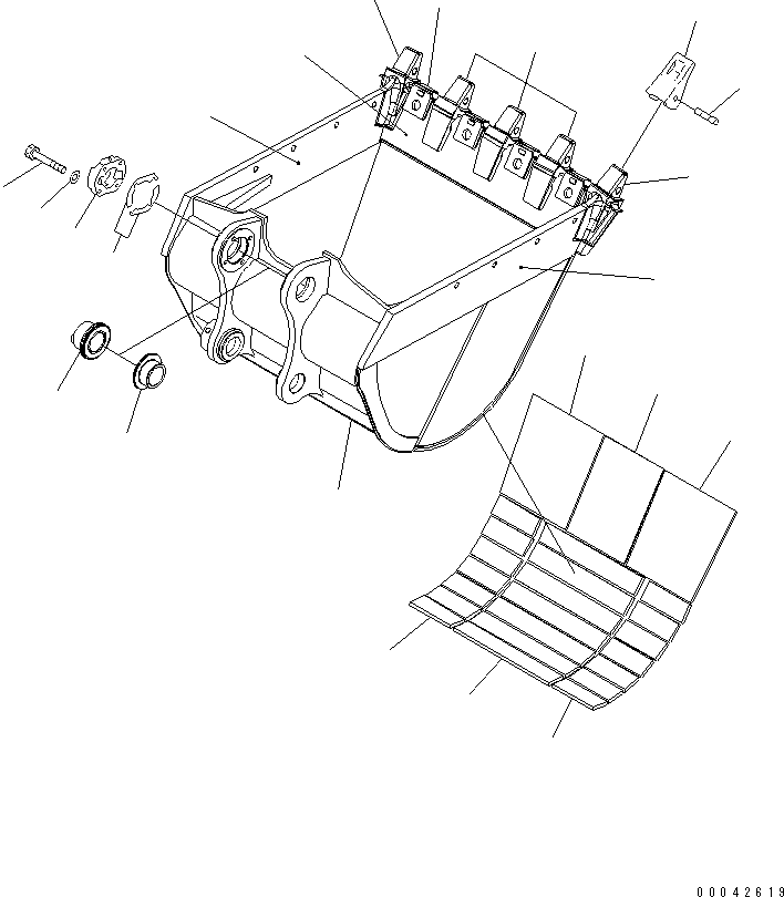 Komatsu parts book diagram for PC400-7E0 S/N 60001-UP (ecot3): BUCKET ? 2.1M3 ? 1560MM (HEAVY DUTY) (HORIZONTAL PIN TYPE) (WITH ADJUSTING)