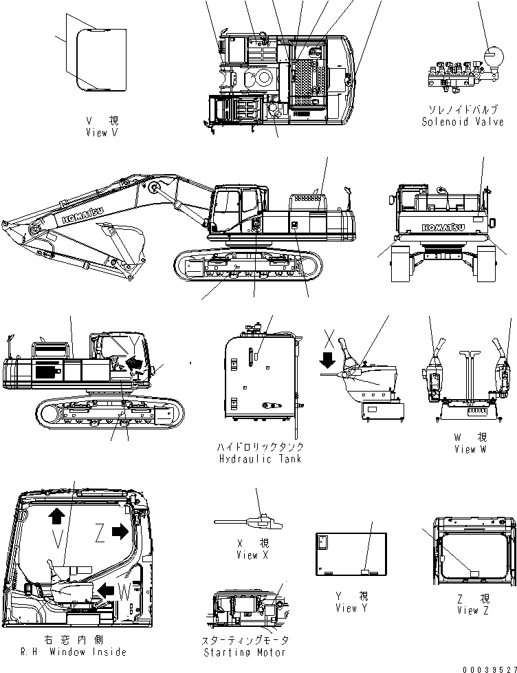 Komatsu parts book diagram for PC400-7E0 S/N 60001-UP (ecot3): DECAL AND PLATE (ENGLISH) (LETTERING TYPE) (FOR U.S.A.)