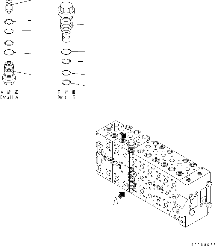 Komatsu parts book diagram for PC400-7E0 S/N 60001-UP (ecot3): MAIN VALVE (2-ACTUATOR) (18/25)(#65365-)