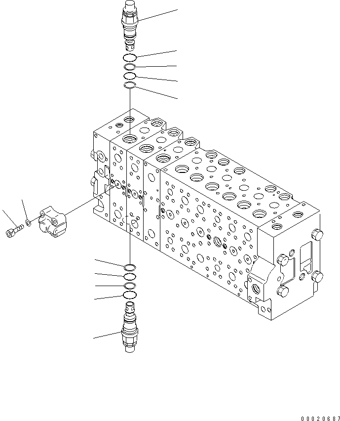 Komatsu parts book diagram for PC400-7E0 S/N 60001-UP (ecot3): MAIN VALVE (2-ACTUATOR) (24/25)