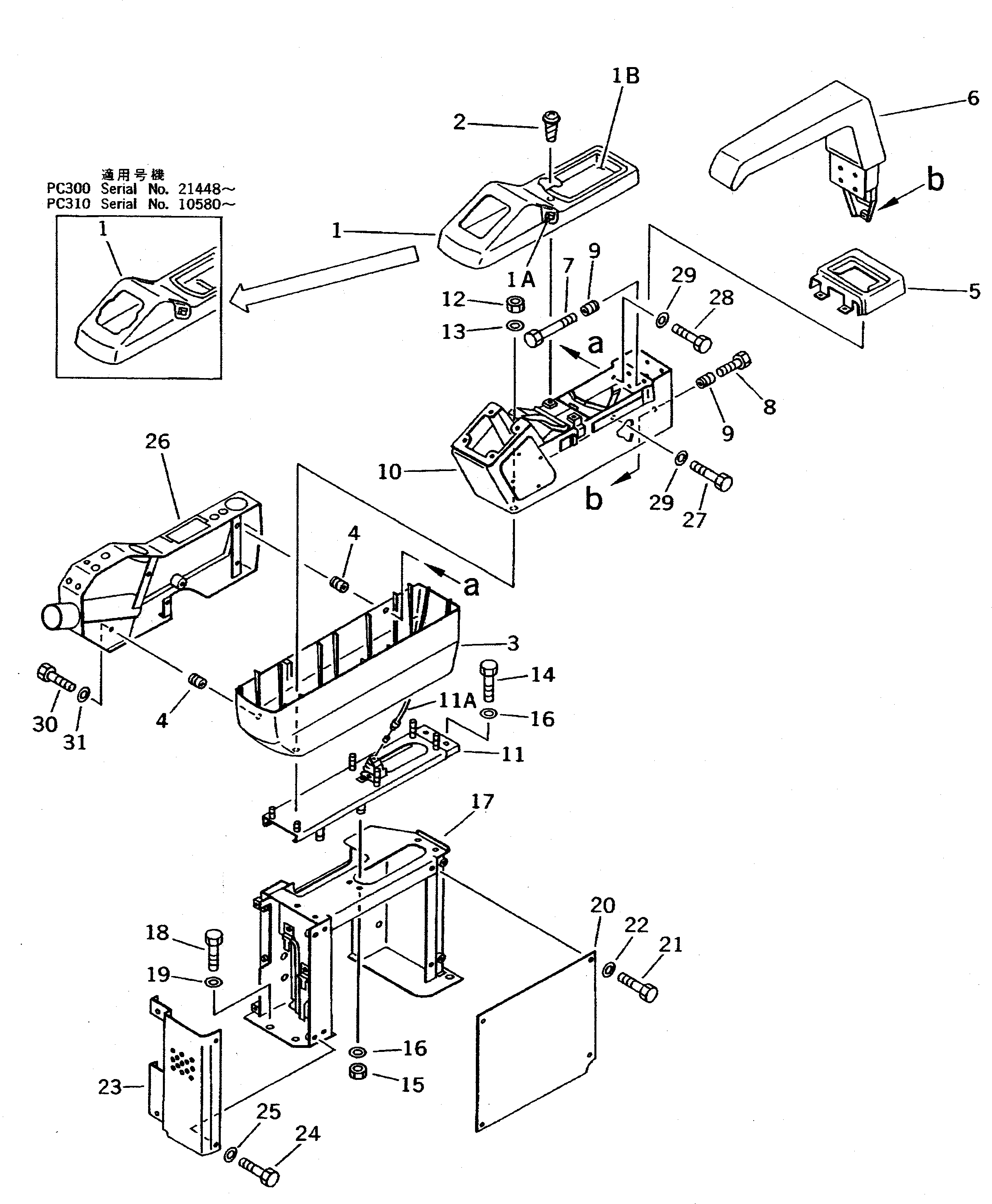 Komatsu parts book diagram for PC400LC S/N 20001-UP (Mighty Spec.): RIGHT STAND AND LEVER (FRONT) (FOR WRIST CONTROL)