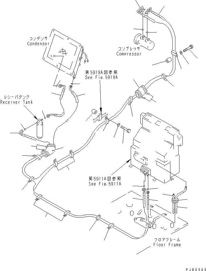 Komatsu parts book diagram for PC400LC S/N 20001-UP (Mighty Spec.): AIR CONDITIONER PIPING (COOLING)(#21251-)