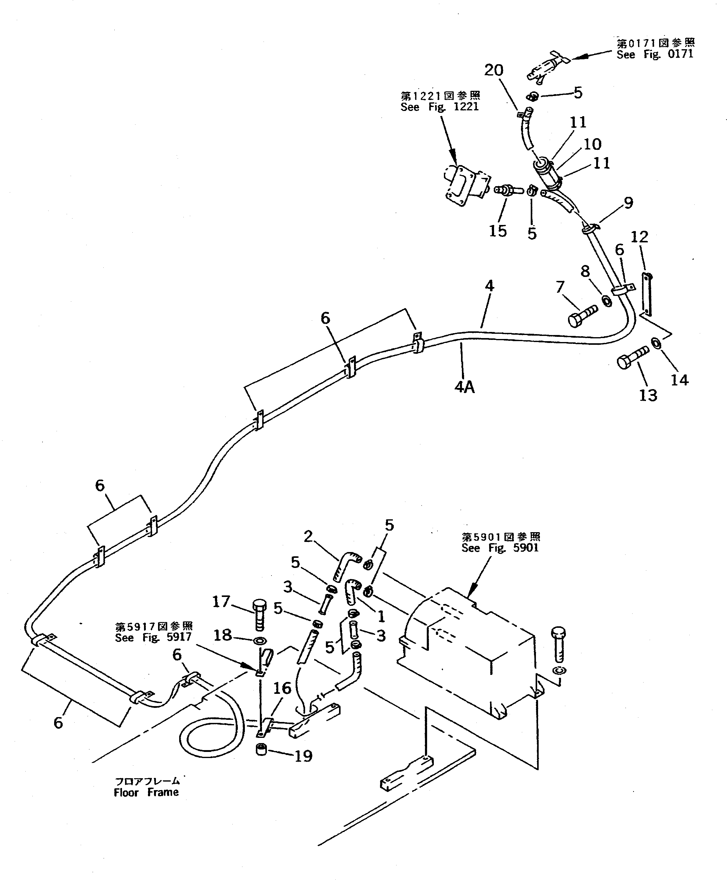 Komatsu parts book diagram for PC400LC S/N 20001-UP (Mighty Spec.): AIR CONDITIONER PIPING (HEATING)(#20001-21250)