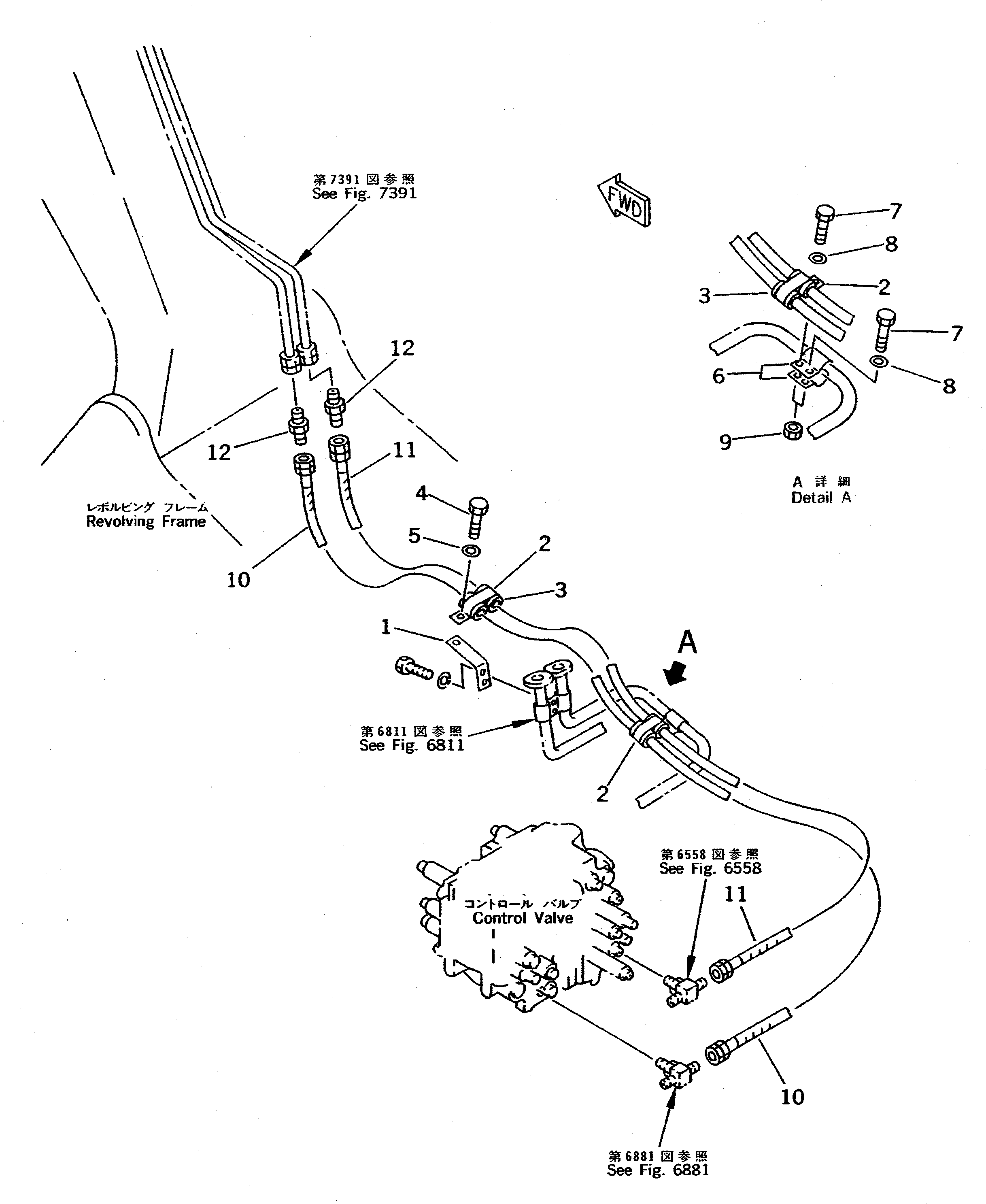 Komatsu parts book diagram for PC400LC S/N 20001-UP (Mighty Spec.): ARM CYLINDER LOCK VALVE PIPING (CHASSIS SIDE) (REXROTH)