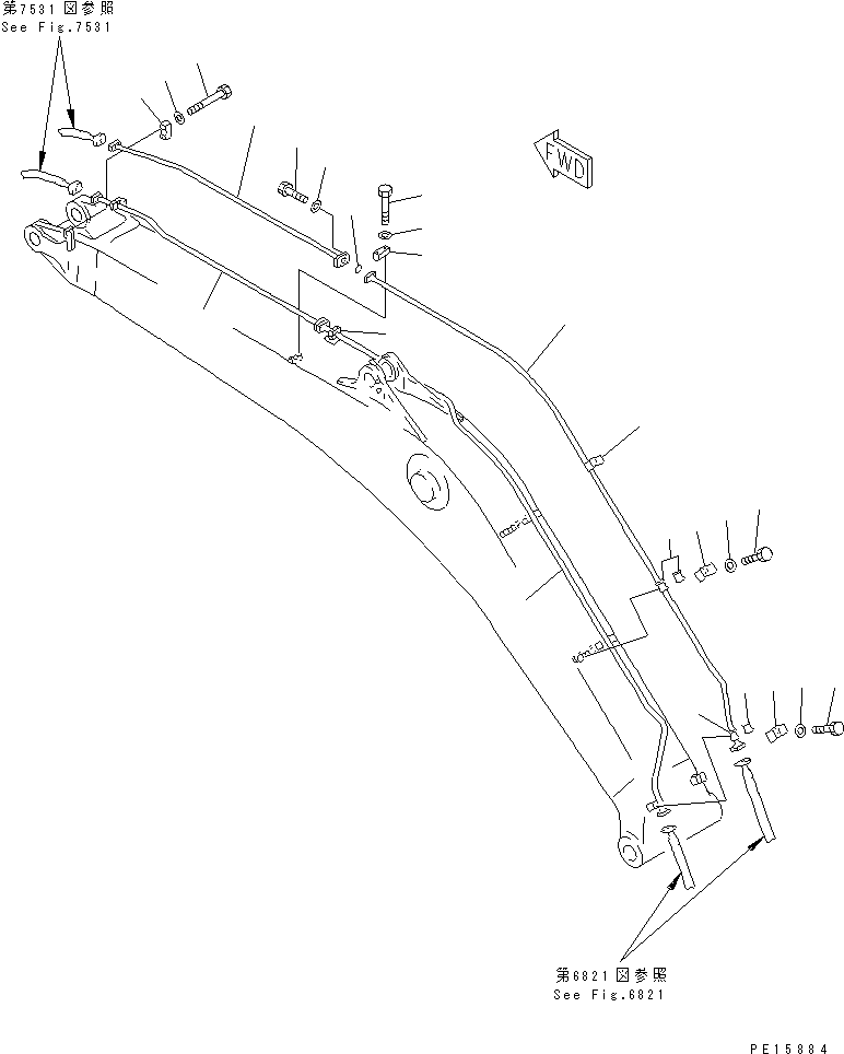 Komatsu parts book diagram for PC400LC S/N 20001-UP (Mighty Spec.): BUCKET CYLINDER PIPING (ATTACHMENT SIDE) (BOOM SIDE)