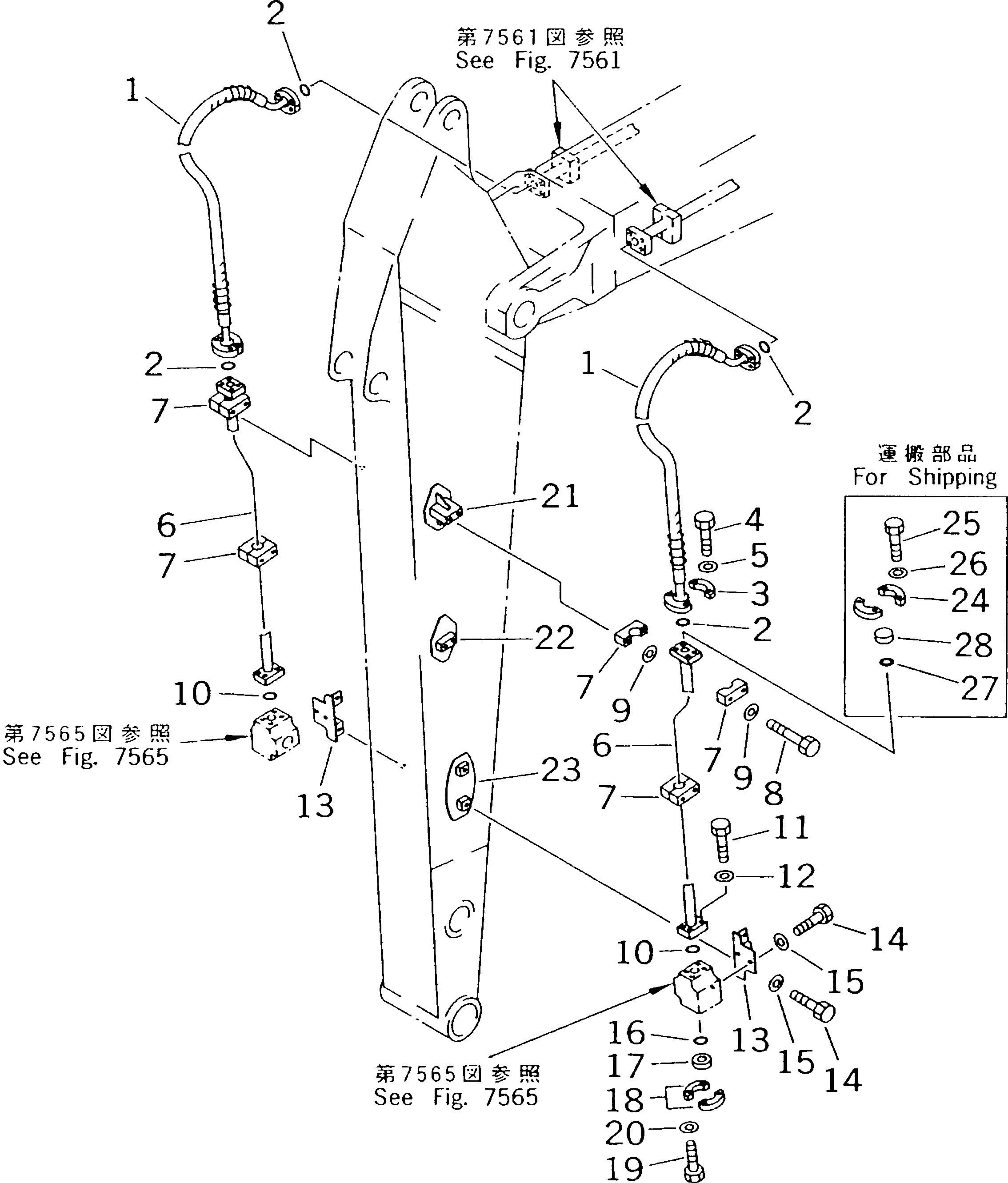Komatsu parts book diagram for PC400LC S/N 20001-UP (Mighty Spec.): ADDITIONAL PIPING (ATTACHMENT SIDE) (3.4M ARM)