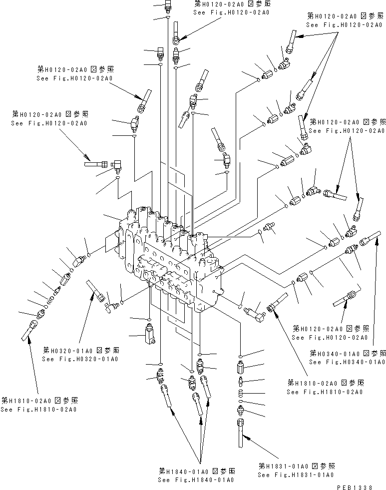 Komatsu parts book diagram for PC400LC-6 S/N 30001-UP: MAIN VALVE (CONNECTING PARTS) (1 ACTUATOR)(#30001-31999)