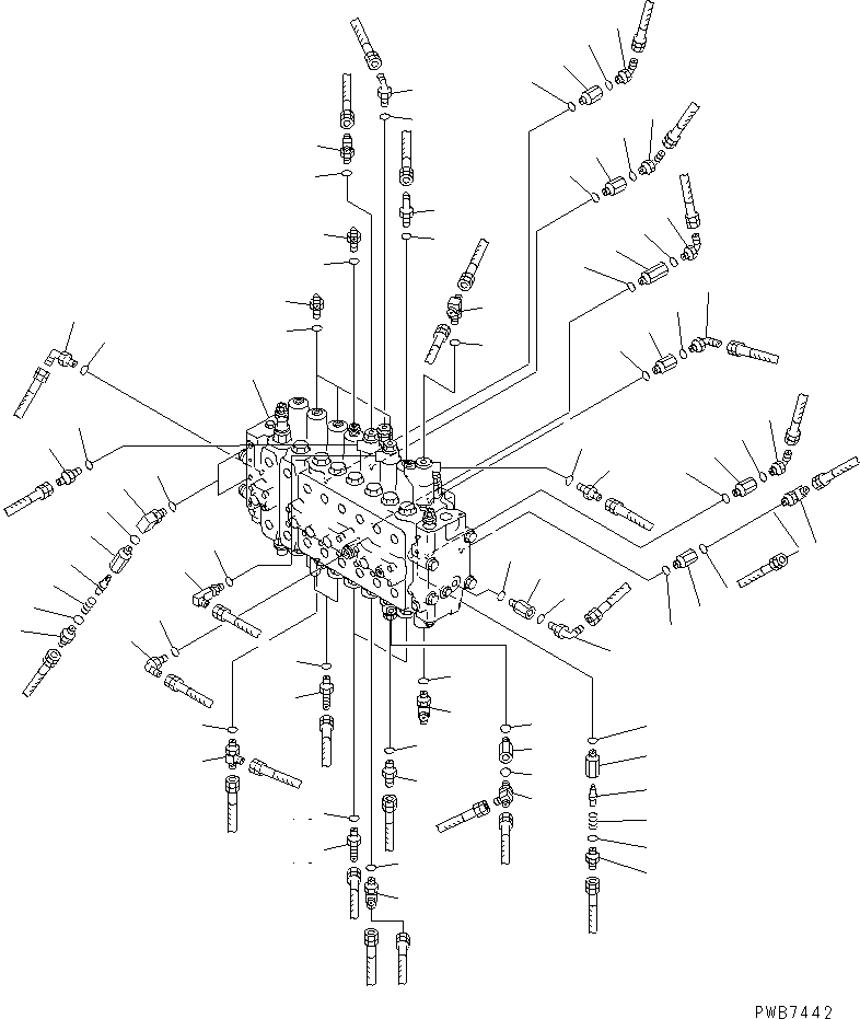 Komatsu parts book diagram for PC400LC-6 S/N 30001-UP: MAIN VALVE (CONNECTING PARTS) (1 ACTUATOR) (ATTACHMENT LINE LESS)(#32001-)