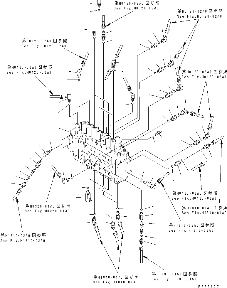 Komatsu parts book diagram for PC400LC-6 S/N 30001-UP: MAIN VALVE (CONNECTING PARTS) (1 ACTUATOR) (ATTACHMENT LINE LESS)(#30001-31999)