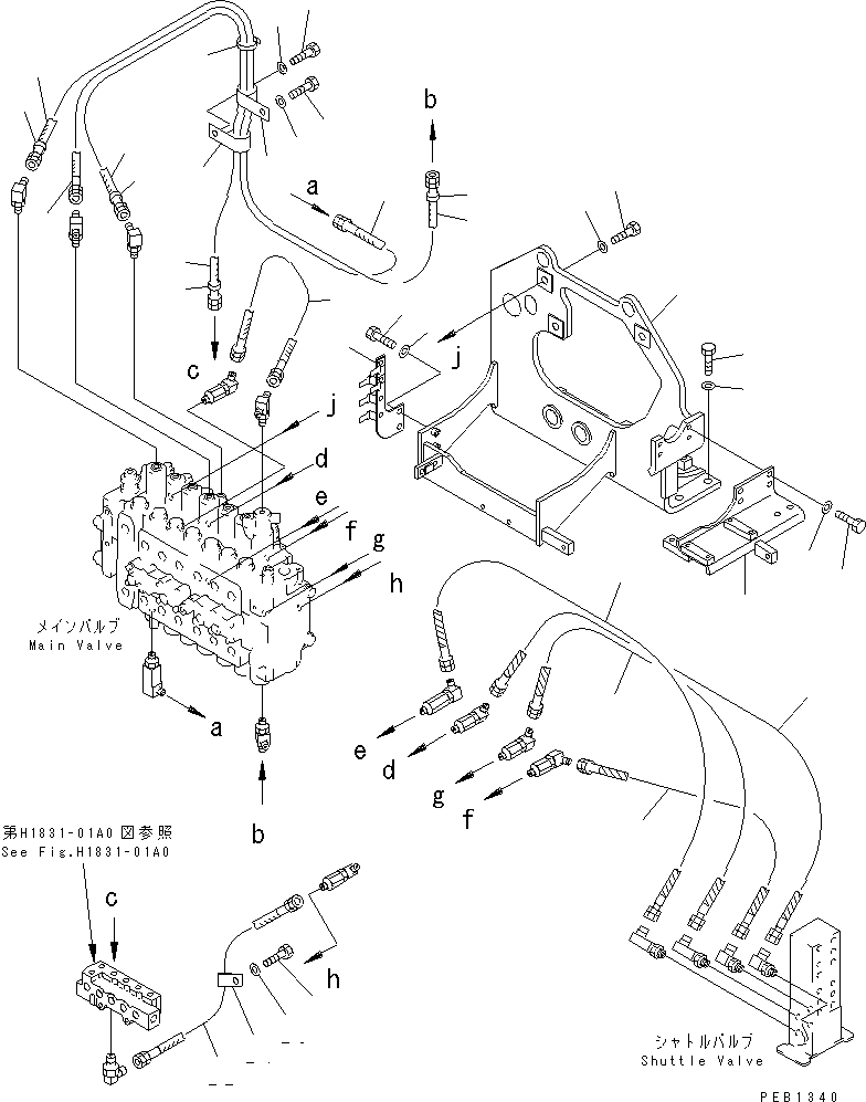 Komatsu parts book diagram for PC400LC-6 S/N 30001-UP: MAIN VALVE (VALVE BRACKET)(#30001-31999)