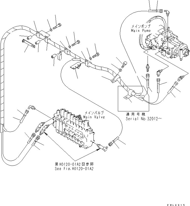 Komatsu parts book diagram for PC400LC-6 S/N 30001-UP: LS LINE (PUMP TO VALVE) (2 ACTUATOR)(#32001-)