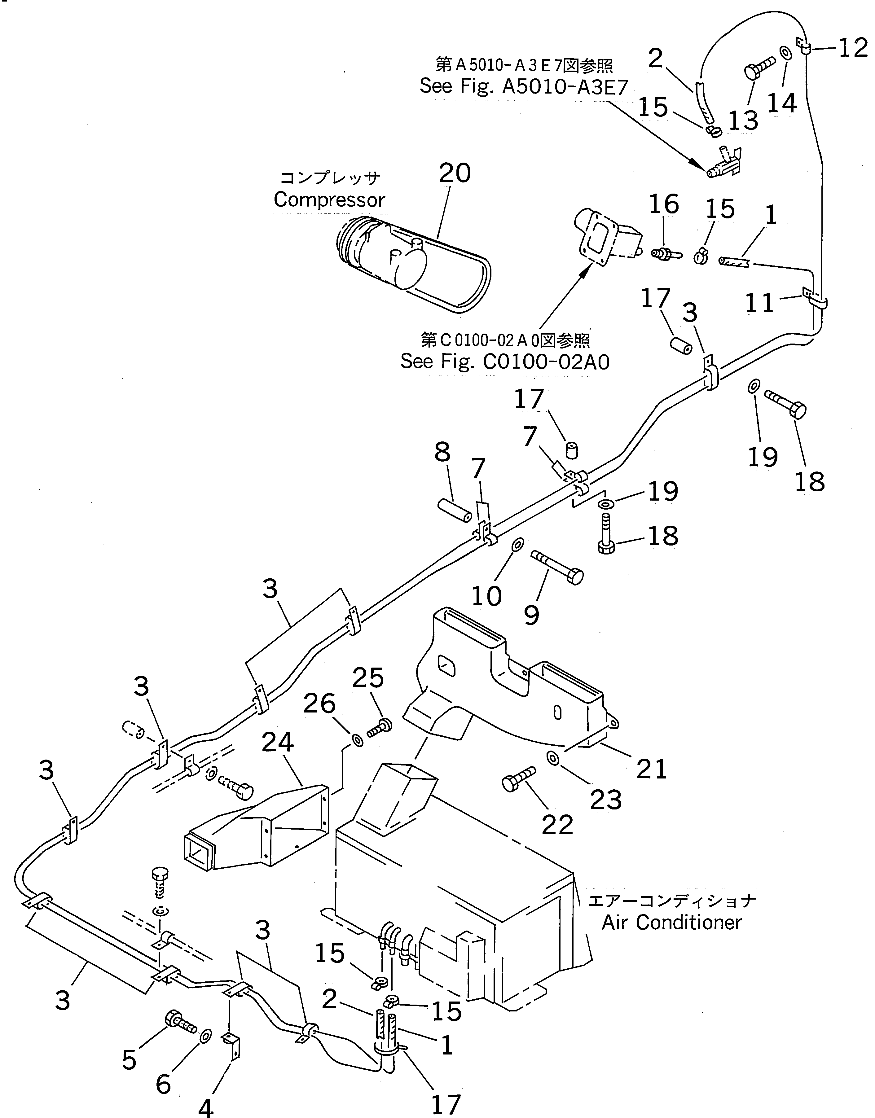Komatsu parts book diagram for PC400LC-6 S/N 30001-UP: AIR CONDITIONER (HEATING LINES AND DUCT)(#30001-30118)