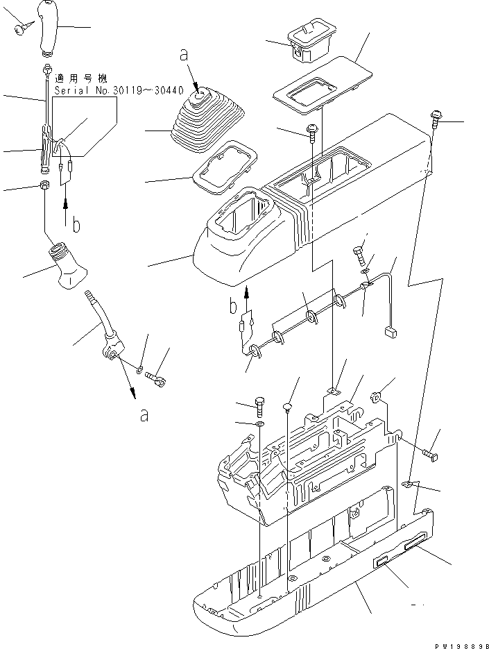 Komatsu parts book diagram for PC400LC-6 S/N 30001-UP: FLOOR FRAME (LEFT STAND) (LEVER L.H. AND HARNESS)(#30119-)