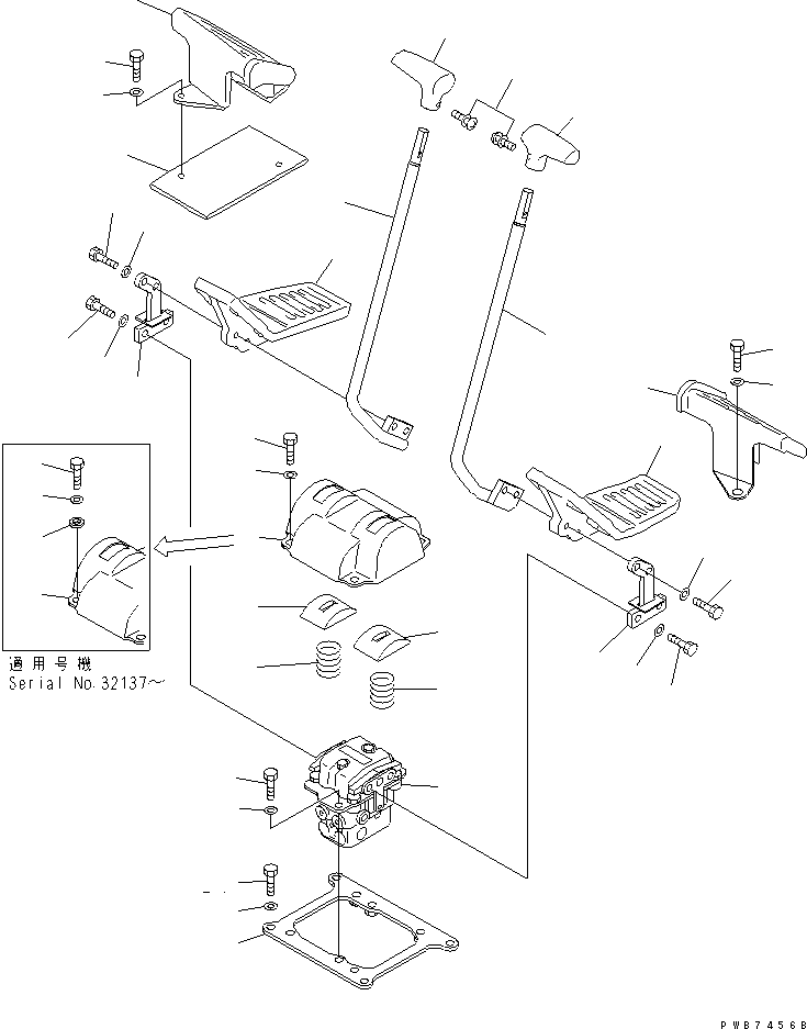 Komatsu parts book diagram for PC400LC-6 S/N 30001-UP: FLOOR FRAME (TRAVEL LEVER)(#32001-32483)
