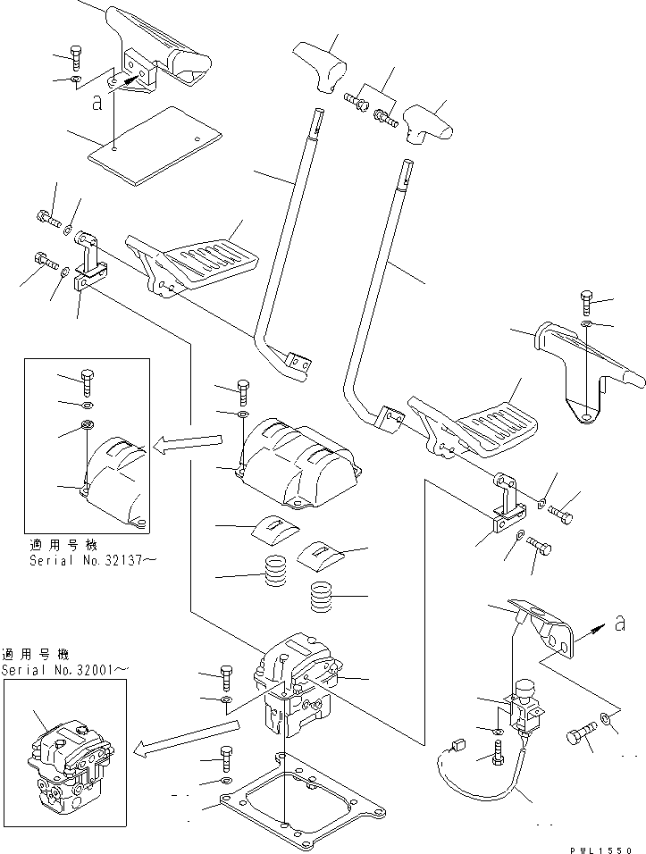 Komatsu parts book diagram for PC400LC-6 S/N 30001-UP: FLOOR FRAME (TRAVEL LEVER) (LOADER)(#30163-32483)