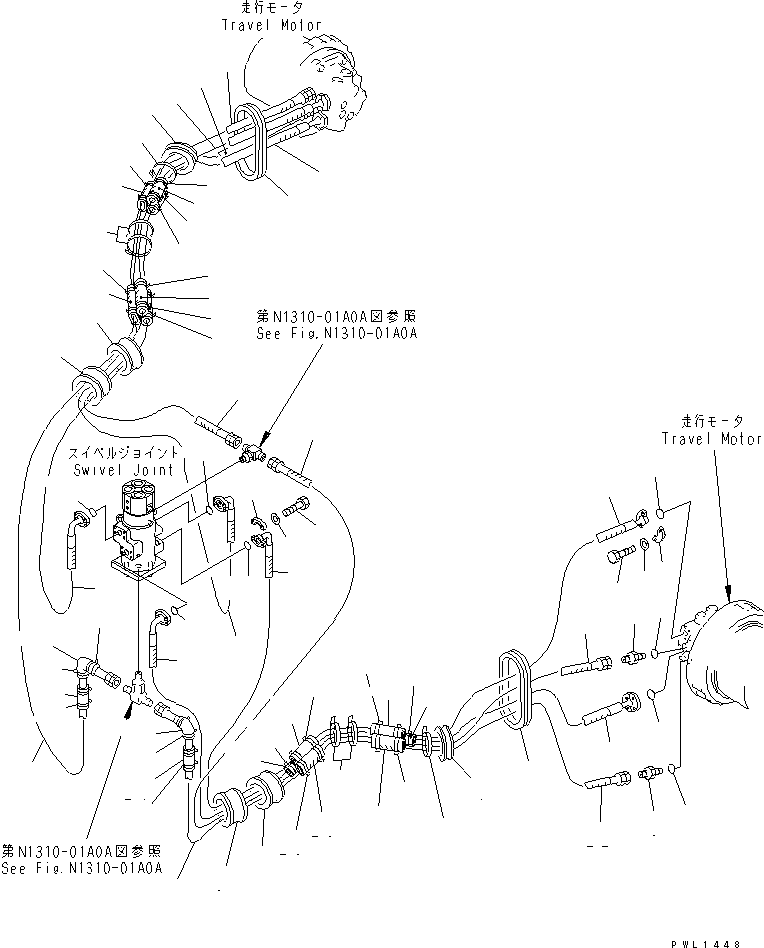 Komatsu parts book diagram for PC400LC-6 S/N 30001-UP: TRAVEL PIPING (FOR VARIABLE GAUGE)(#32250-)