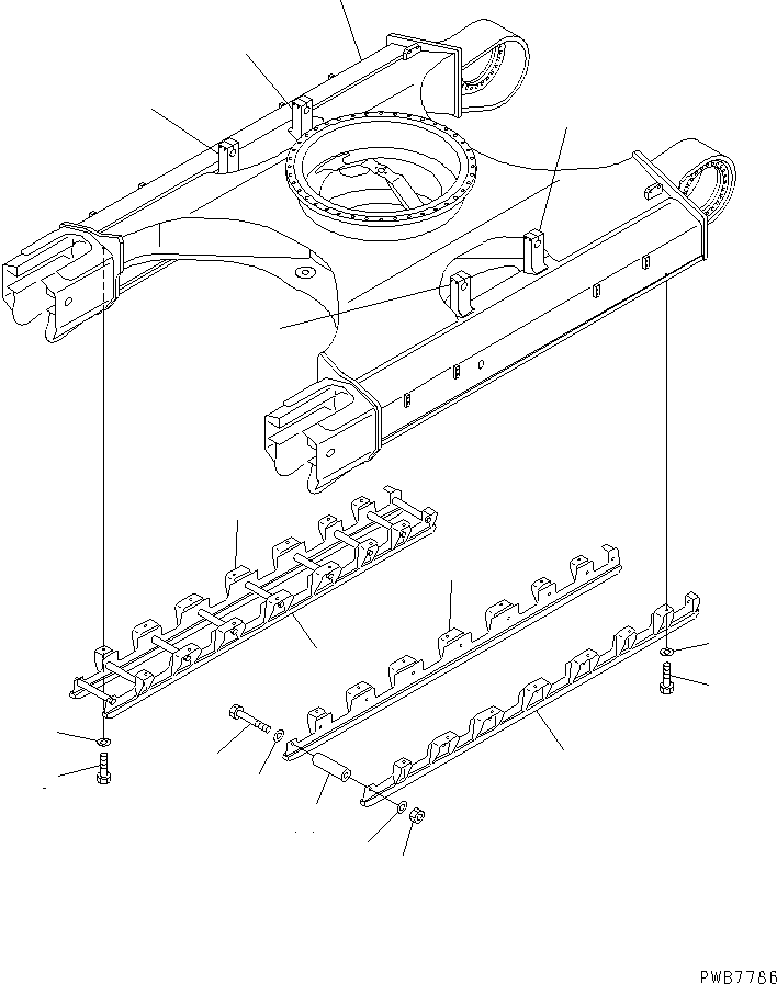 Komatsu parts book diagram for PC400LC-6 S/N 30001-UP: TRACK FRAME (FULL ROLLER GUARD)(#32001-32249)
