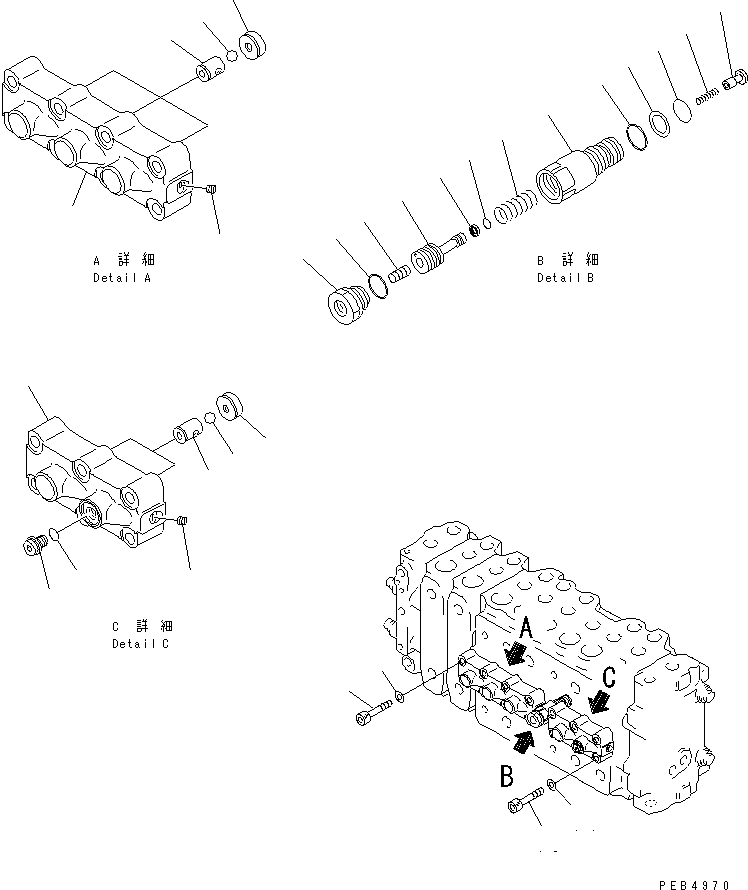 Komatsu parts book diagram for PC400LC-6 S/N 30001-UP: MAIN VALVE (2-ACTUATOR) (7/15)