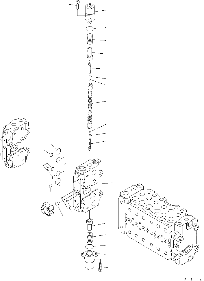 Komatsu parts book diagram for PC400LC-6 S/N 30001-UP: MAIN VALVE (2-ACTUATOR) (13/15) (ATTACHMENT LINE LESS)