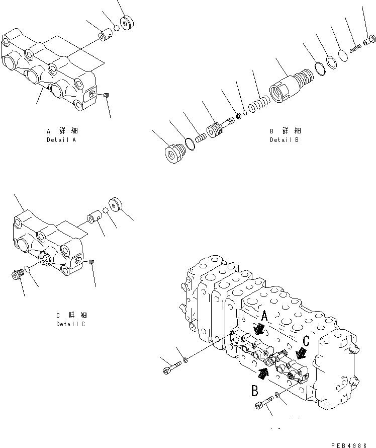 Komatsu parts book diagram for PC400LC-6 S/N 30001-UP: MAIN VALVE (3-ACTUATOR) (7/17)