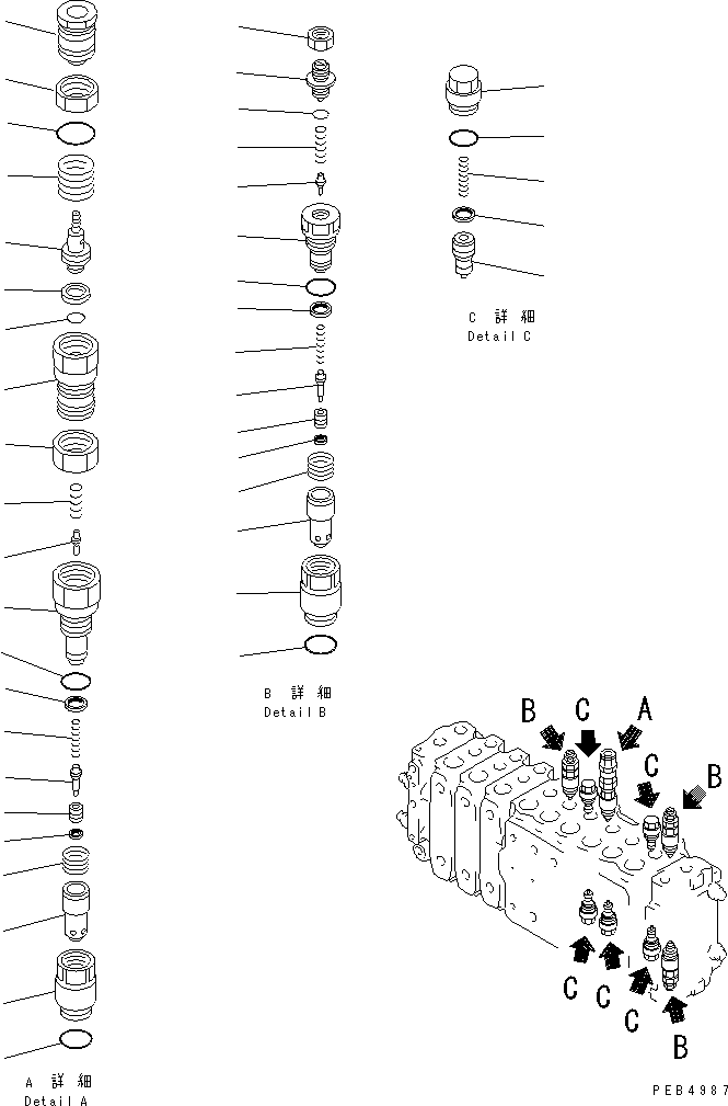 Komatsu parts book diagram for PC400LC-6 S/N 30001-UP: MAIN VALVE (3-ACTUATOR) (8/17)