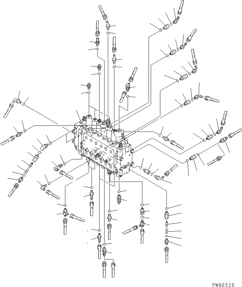 Komatsu parts book diagram for PC400LC-6 S/N 30001-UP (SAA6D125E-2 (Emission) Eng. Installed): MAIN VALVE (CONNECTING PARTS)(#32001-)