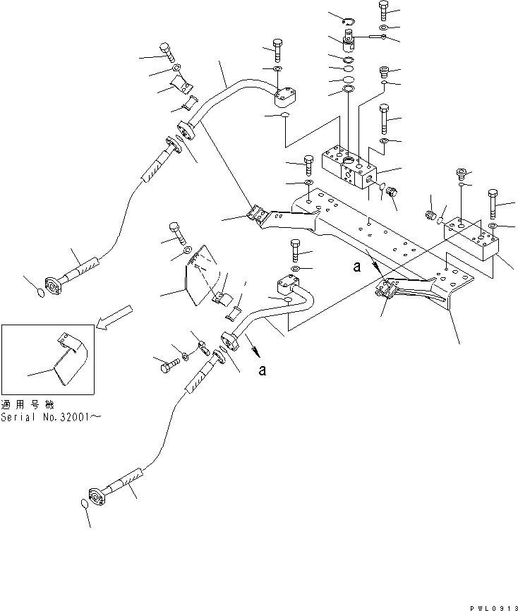 Komatsu parts book diagram for PC400LC-6 S/N 30001-UP (SAA6D125E-2 (Emission) Eng. Installed): ATTACHMENT LINE (2 ACTUATOR) (CROSS VALVE AND BRACKET)(#30001-32569)