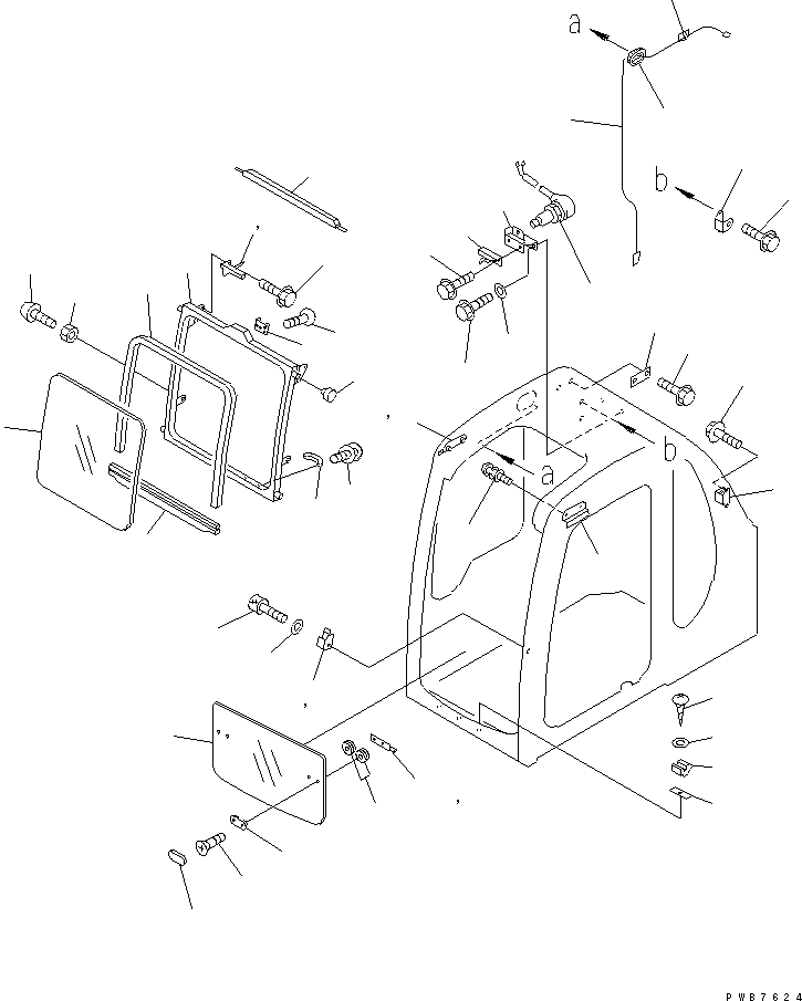 Komatsu parts book diagram for PC400LC-6 S/N 30001-UP (SAA6D125E-2 (Emission) Eng. Installed): OPERATOR'S CAB (FRONT WINDOW)(#32488-)