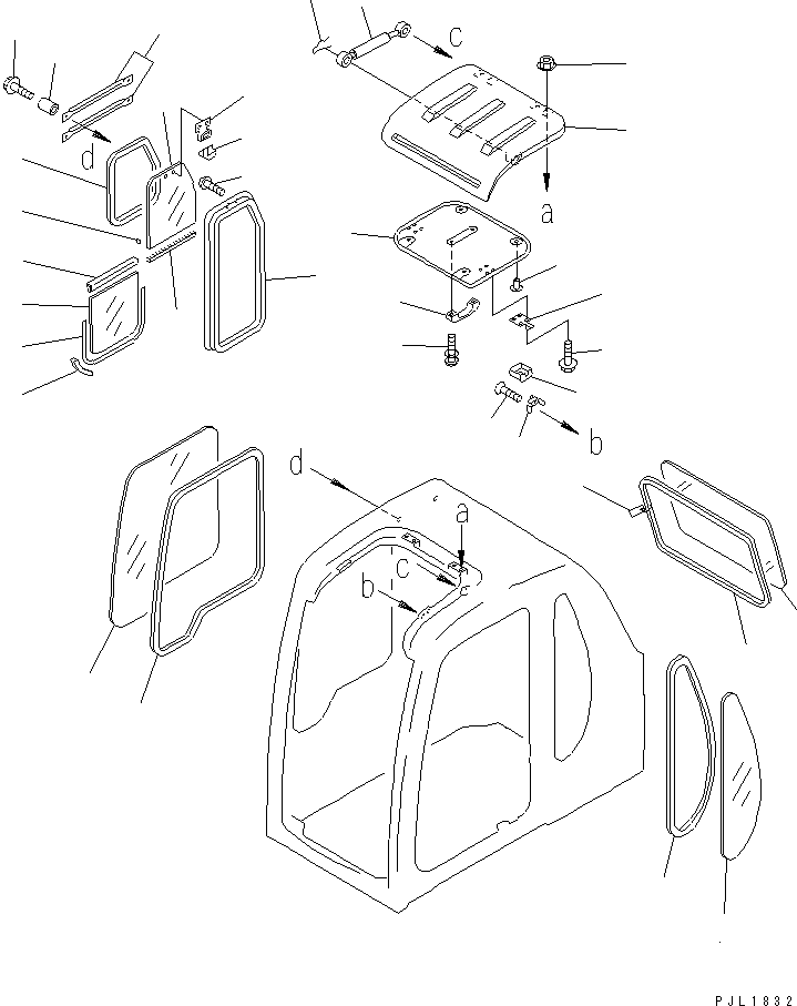 Komatsu parts book diagram for PC400LC-6 S/N 30001-UP (SAA6D125E-2 (Emission) Eng. Installed): OPERATOR'S CAB (WINDOW AND ROOF VENTILATOR)(#32488-)