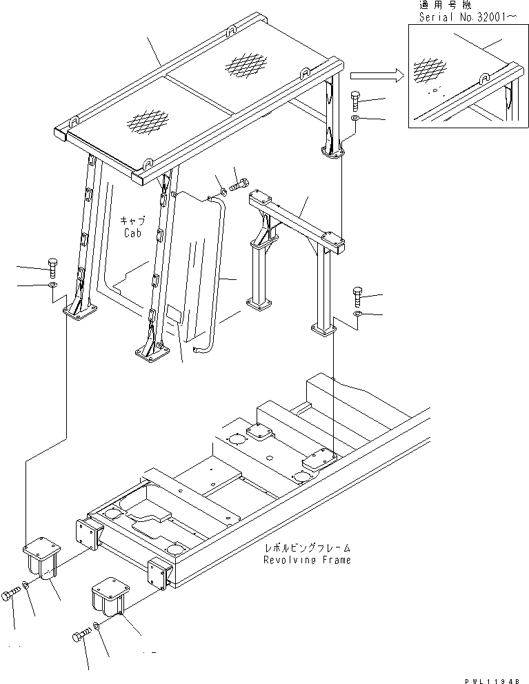 Komatsu parts book diagram for PC400LC-6 S/N 30001-UP (SAA6D125E-2 (Emission) Eng. Installed): F.O.P.S.