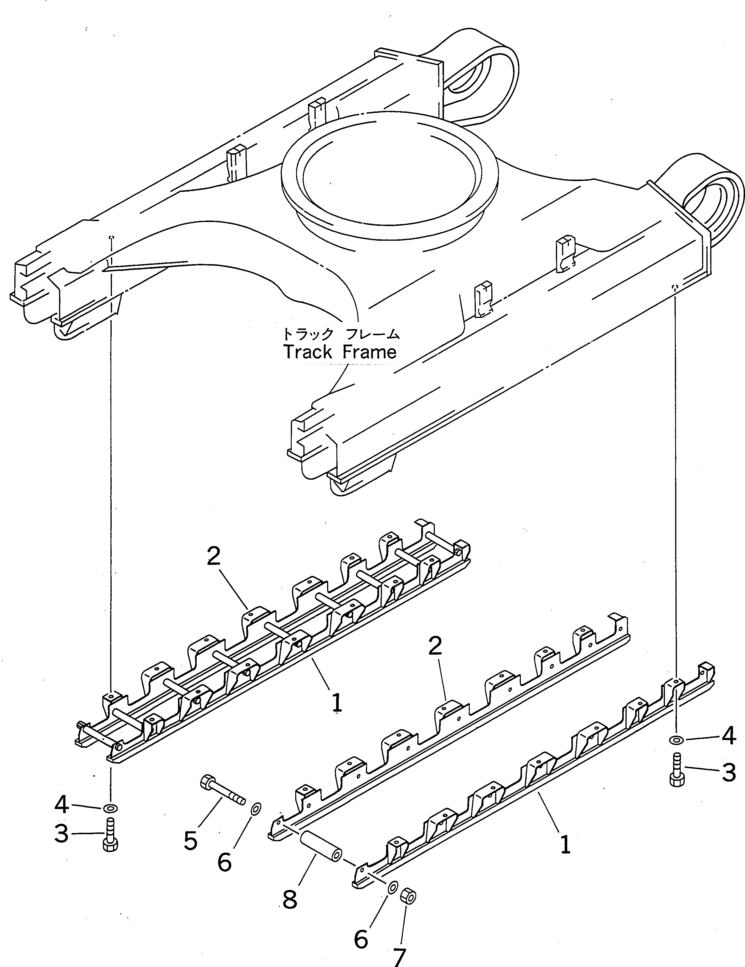 Komatsu parts book diagram for PC400LC-6 S/N 30001-UP (SAA6D125E-2 (Emission) Eng. Installed): FULL ROLLER GUARD(#30001-32198)