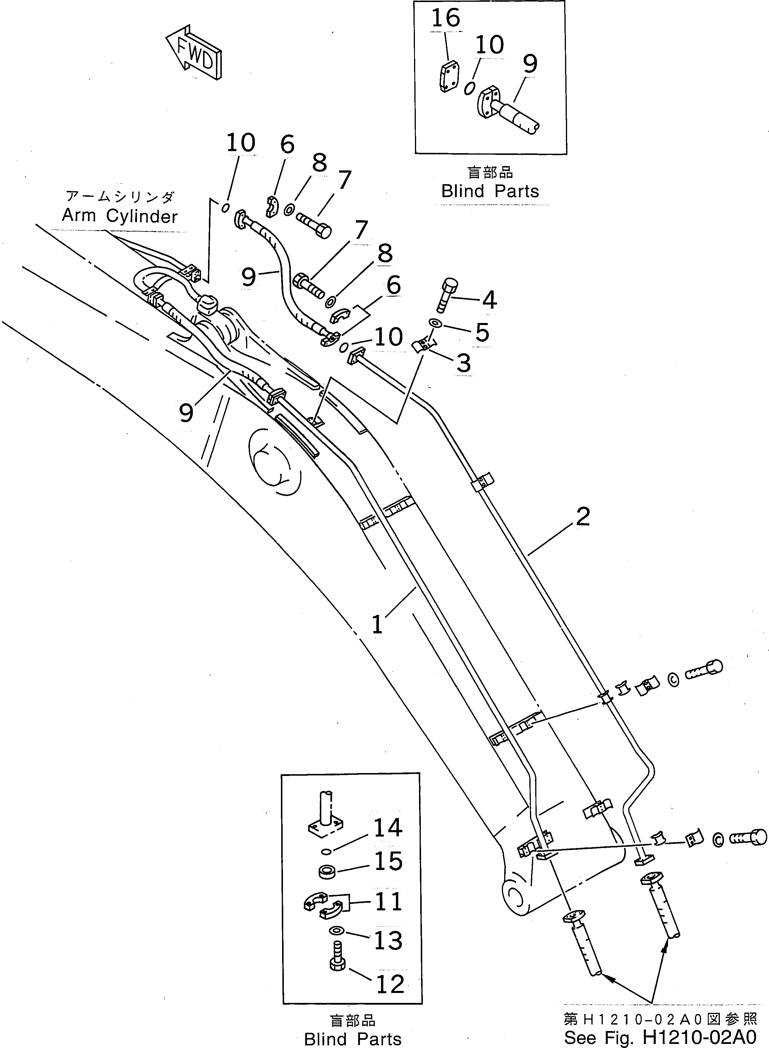 Komatsu parts book diagram for PC400LC-6 S/N 30001-UP (SAA6D125E-2 (Emission) Eng. Installed): BOOM (ARM CYLINDER LINE)
