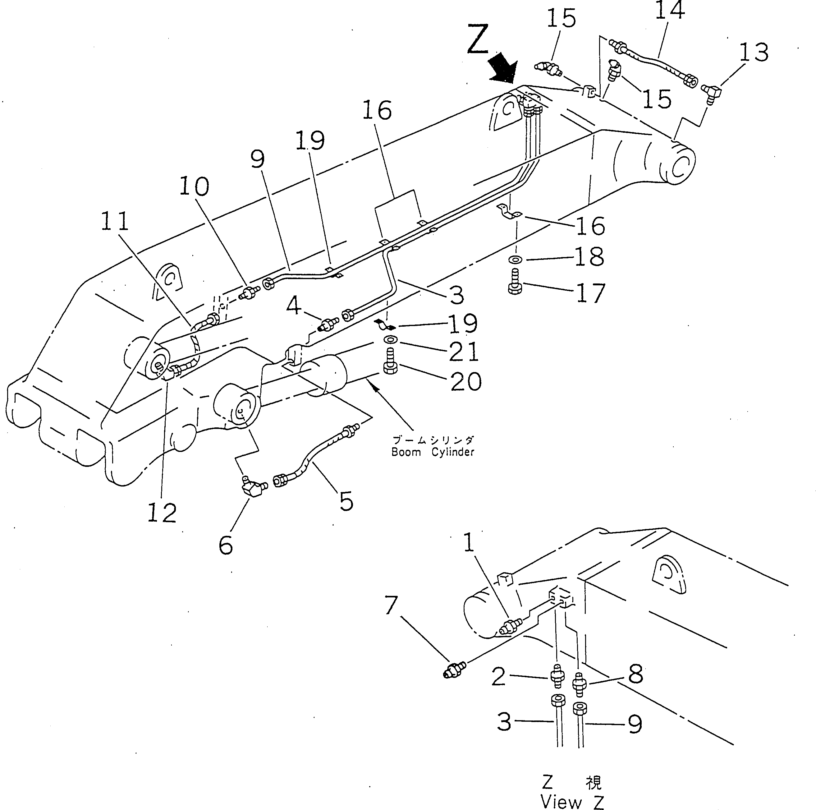 Komatsu parts book diagram for PC400LC-6 S/N 30001-UP (SAA6D125E-2 (Emission) Eng. Installed): BOOM (LUBRICATING LINE) (LOADER)