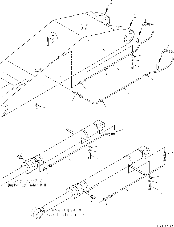 Komatsu parts book diagram for PC400LC-6 S/N 30001-UP (SAA6D125E-2 (Emission) Eng. Installed): ARM (LUBRICATING LINE) (LOADER)