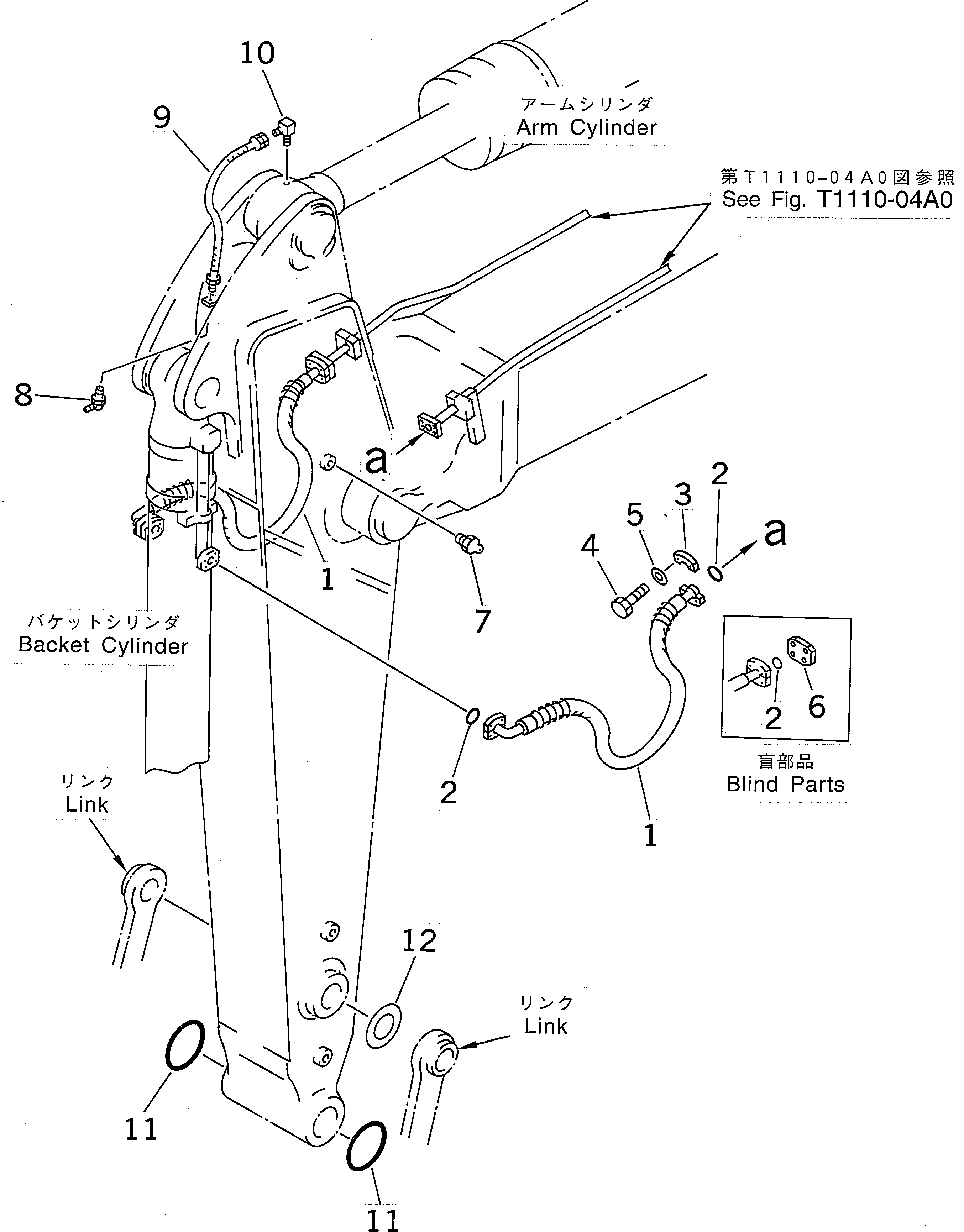 Komatsu parts book diagram for PC400LC-6 S/N 30001-UP (SAA6D125E-2 (Emission) Eng. Installed): ARM (2.4M) (BUCKET CYLINDER HOSE AND SPACER)